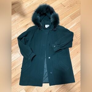 Jacqueline Ferrar 80% Wool Coat w/ Fox Fur Trim Hood – Women’s Size 10